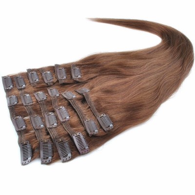 Cheap piece good free shipping virgin brazilian full head clip in hair